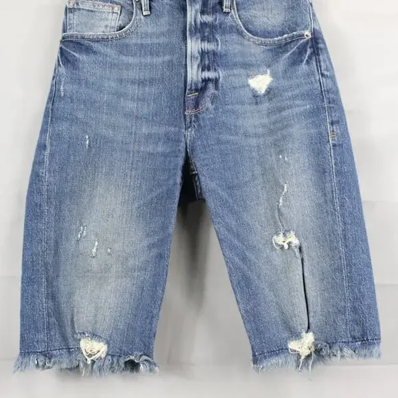 Frame Shorts Womens 24 Le Vintage Bermuda Heartbreaker Frayed Hem High Rise Blue - Picture 3 of 15